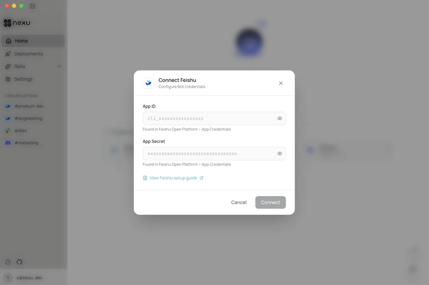 Add credentials in nexu